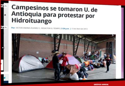 Campesinos se tomaron U. de Antioquia para protestar por Hidroituango